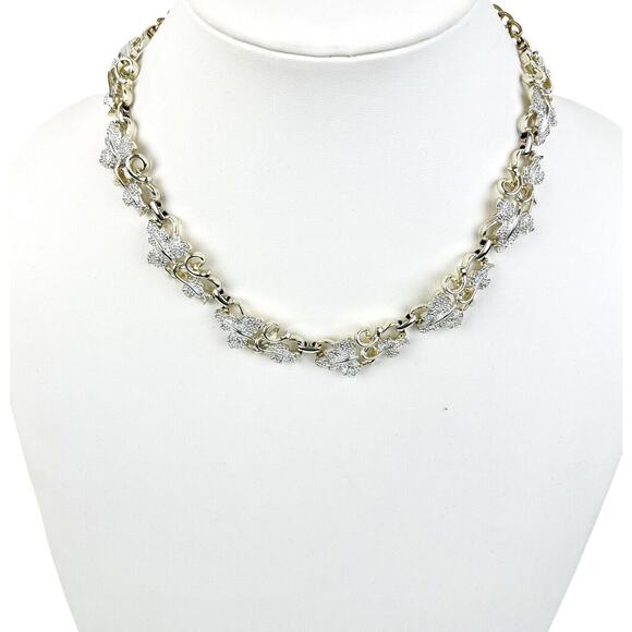 Sarah Coventry Necklace Plain and Fancy Goldtone Silvertone Textured Leaves Vtg - Picture 3 of 6